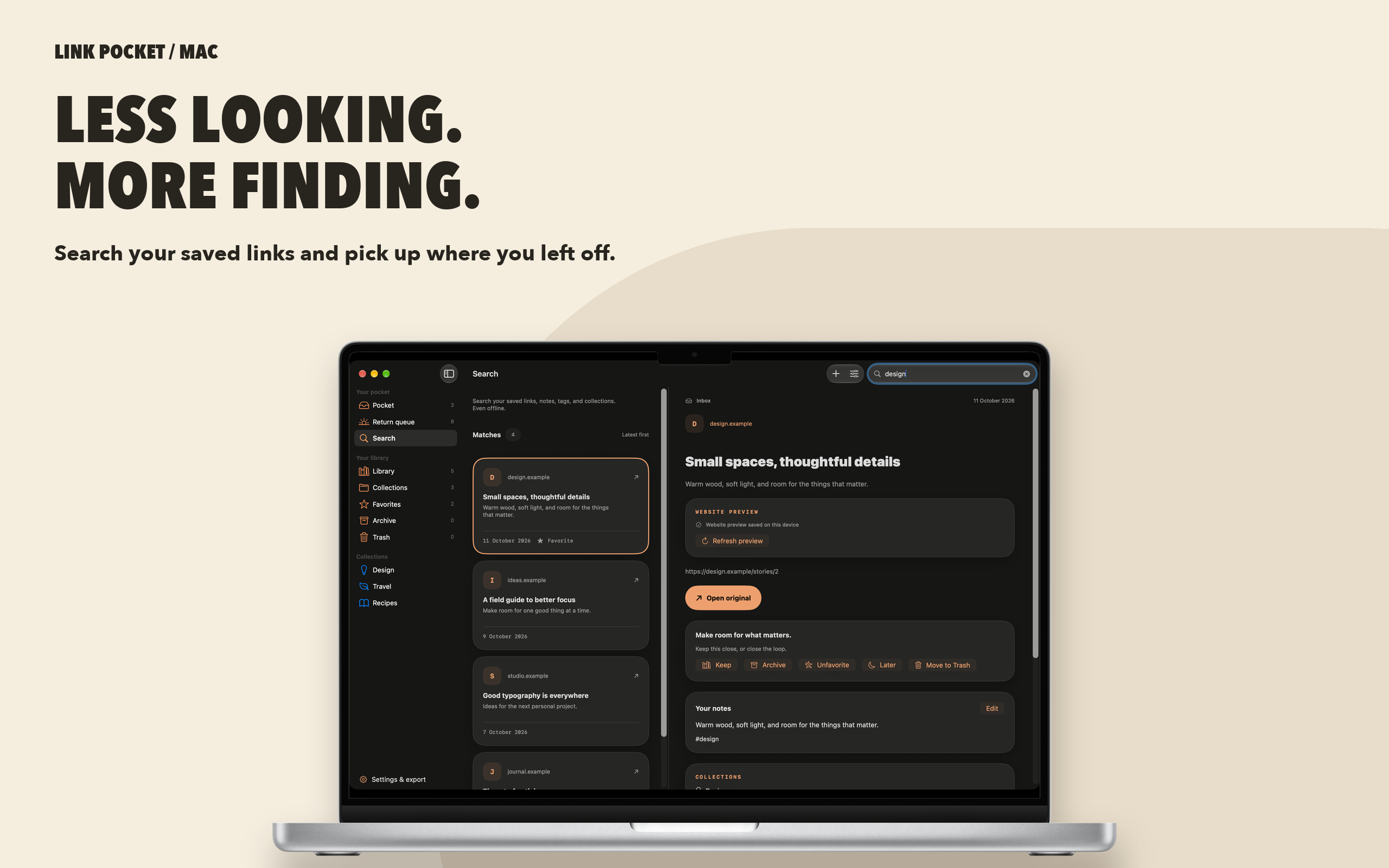 Less looking. More finding. Saved-link search in the Mac app.