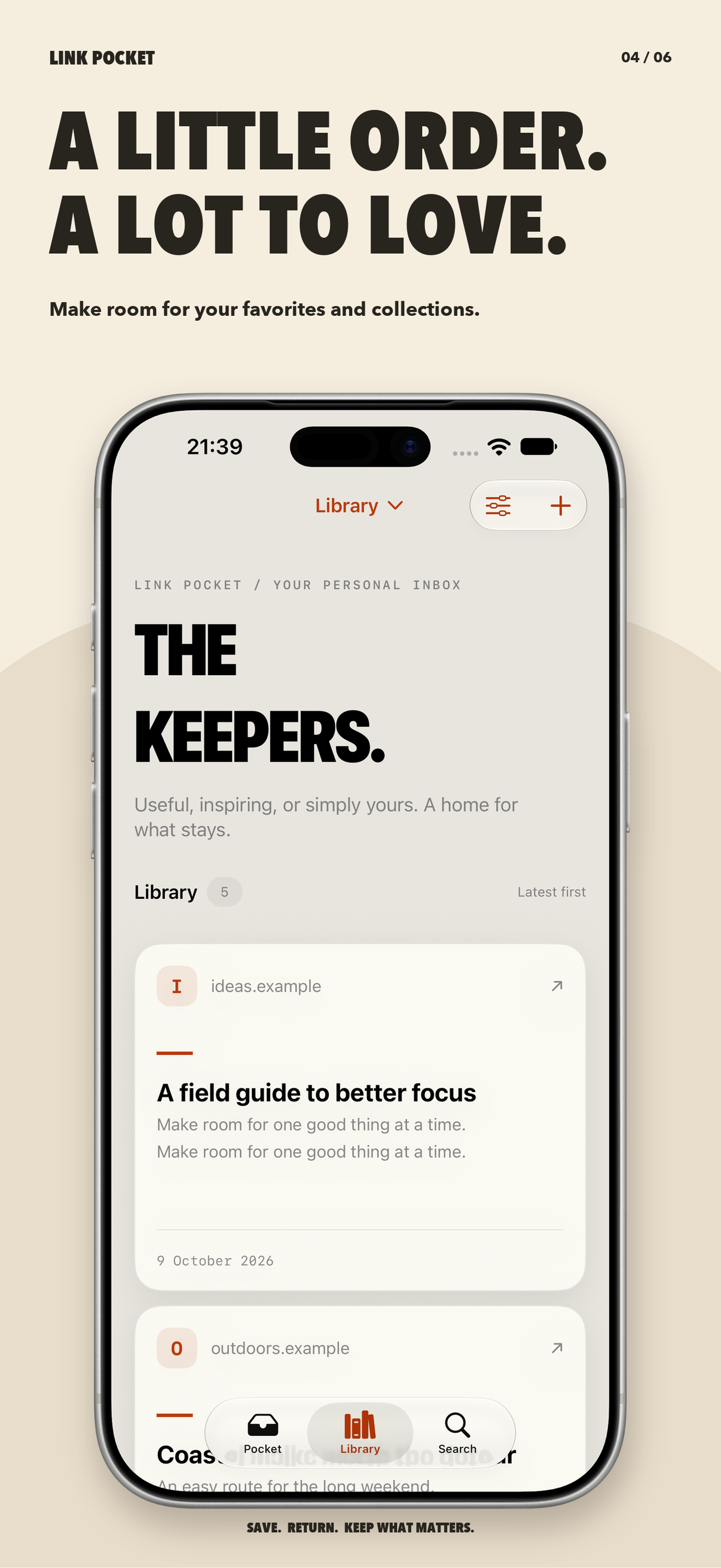 A little order. A lot to love. The saved Library on iPhone.