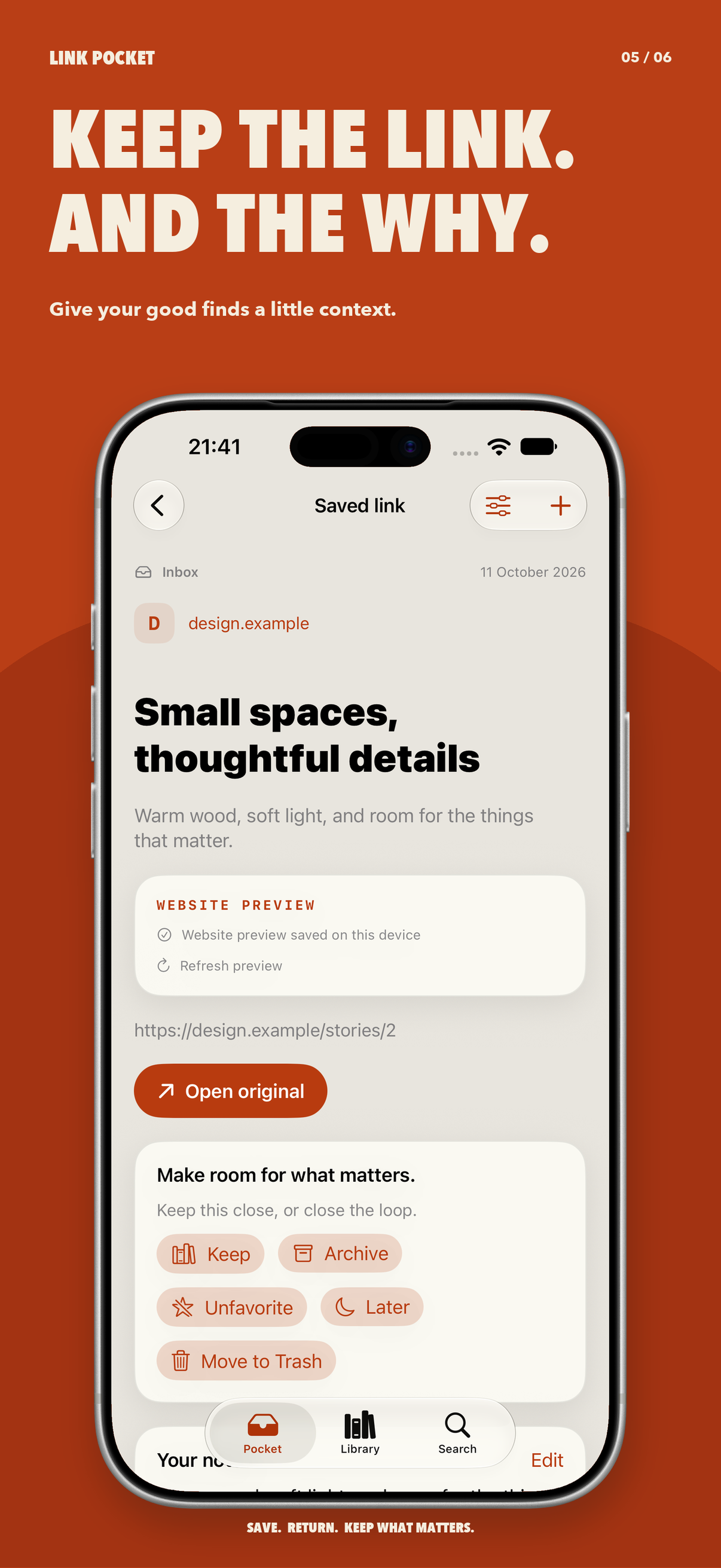 Keep the link. And the why. Saved link details with notes on iPhone.
