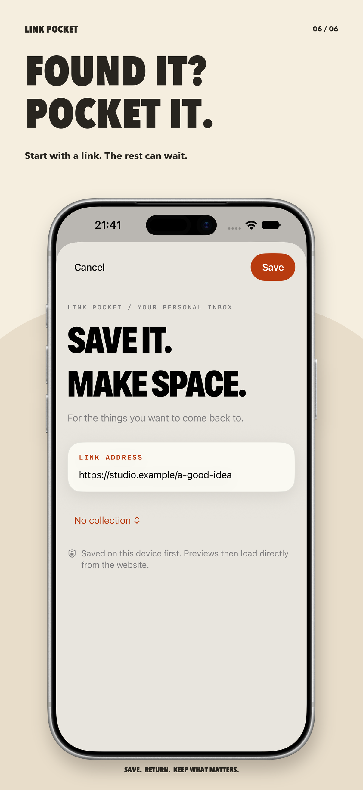 Found it? Pocket it. The Add Link screen on iPhone.