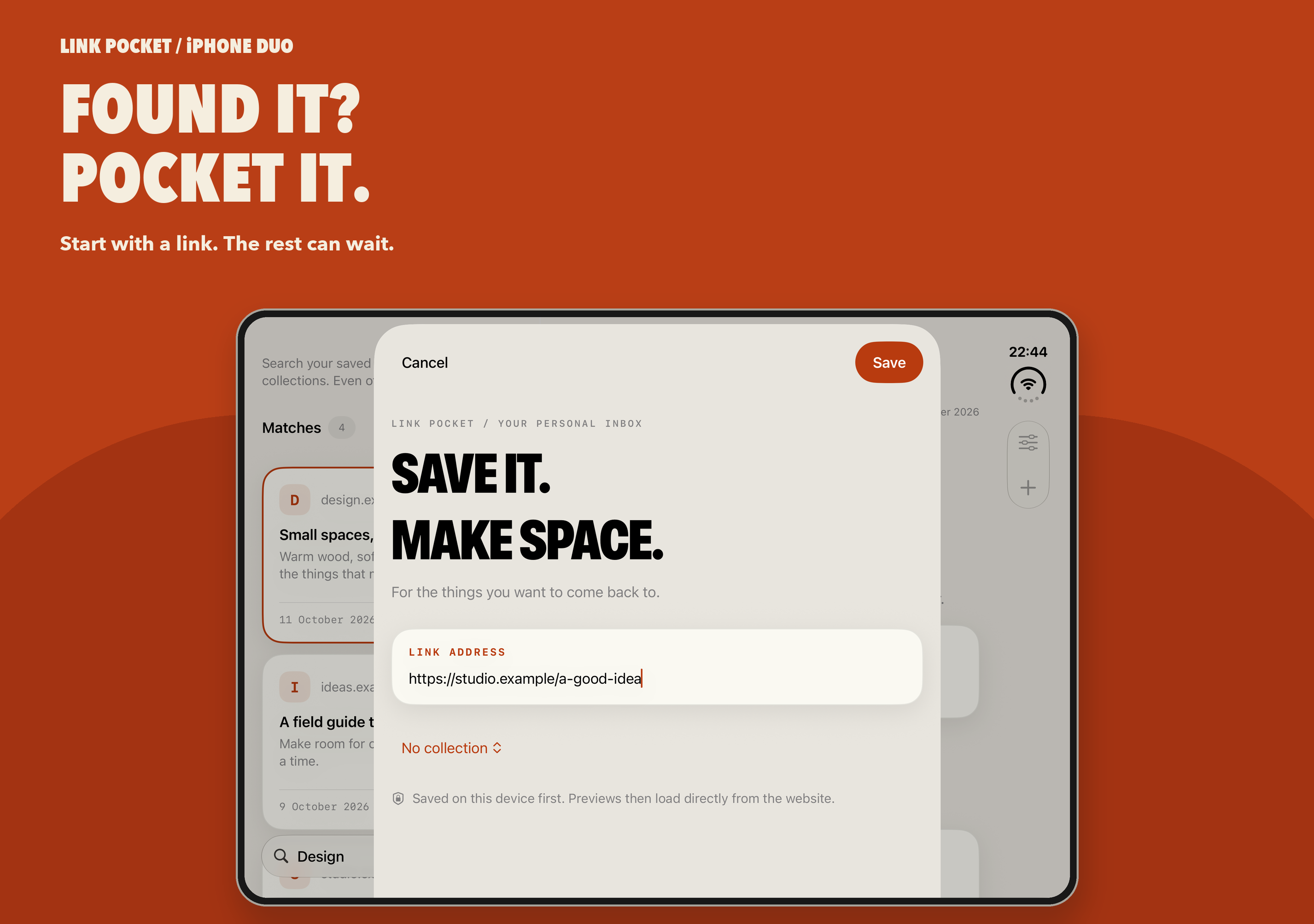 Found it? Pocket it. Add Link over an expanded iPhone Duo layout.